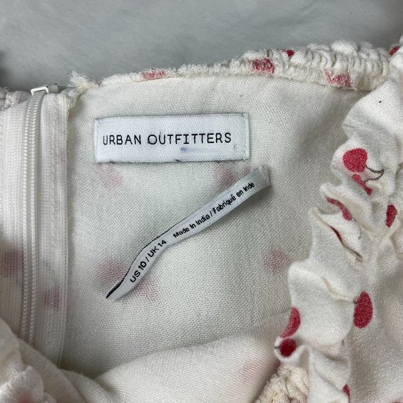 Cherry Print Urban Outfitters Ruched Dress with Puff Sleeve Size 10 - Picture 5 of 5